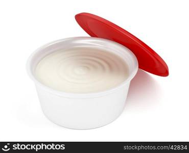 Margarine, butter or cream cheese in open plastic packaging