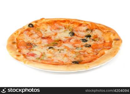 Margarites pizza closeup of mozzarella, tomato, and olive
