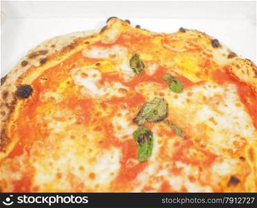 Margherita pizza background. Margherita aka margarita traditional Italian pizza in a carton box