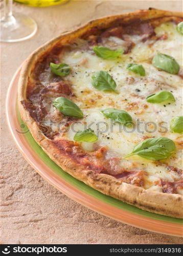 Margherita Pizza with Basil Leaves