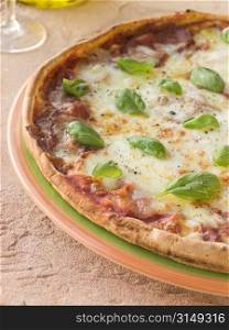 Margherita Pizza with Basil Leaves