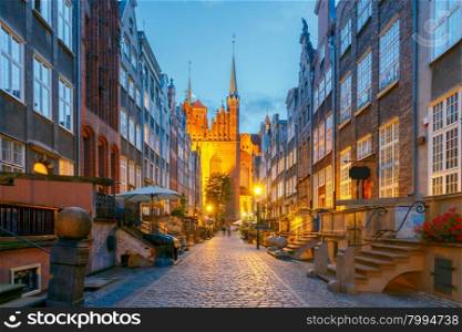Mariacka Street in Gdansk. Old medieval street is very popular among honeymooners and tourists.. Gdansk. Mariacka street at night.