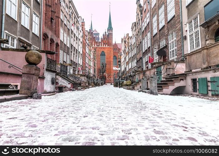 Mariacka street in winter, Gdansk, Poland with no people.. Mariacka street in winter, Gdansk, Poland, no people