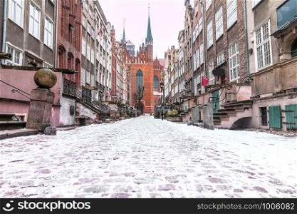 Mariacka street in winter, Gdansk, Poland with no people.. Mariacka street in winter, Gdansk, Poland, no people