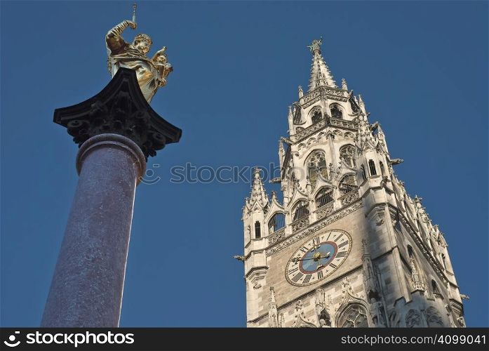 Marienplatz with Town Hall and Mary&acute;s Column in the Town Center