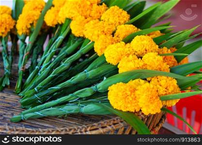 Marigold flowers gifts in Thailand, what devotional worship.