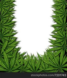 Marijuana background frame and cannabis border design on a white background as a symbol for medicinal pot or medical weed as a group of green leaves in a 3D illustration style.