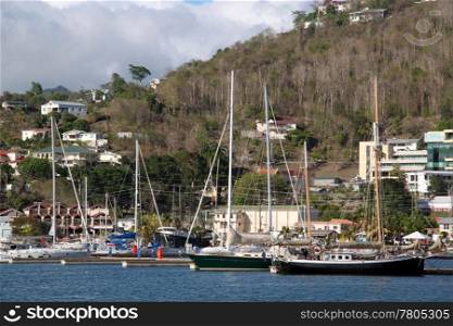 Marina and yahts in the Sain George in Grenada