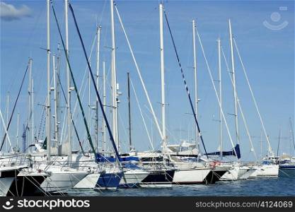 Marina in Denia, Alicante, Spain. Beautiful boats, blue sunny sky