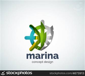 marina, steering wheel logo template, abstract business icon