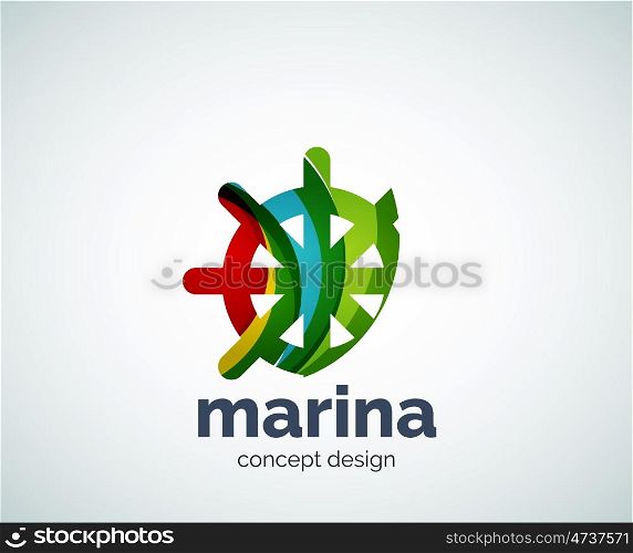 marina, steering wheel logo template, abstract business icon
