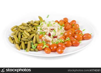 Marinated vegetables at the plate isolated on a white background