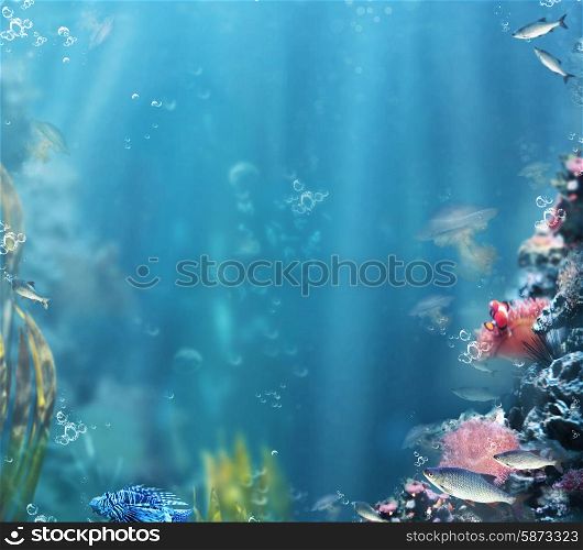 Marine. Sea Life. Aquarium with Fishes and Corals