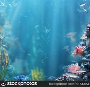 Marine. Sea Life. Aquarium with Fishes and Corals