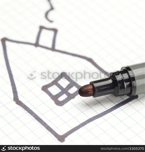 marker and painted the house on the notebook sheet