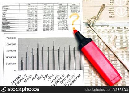 Marker and points on financial diagrams