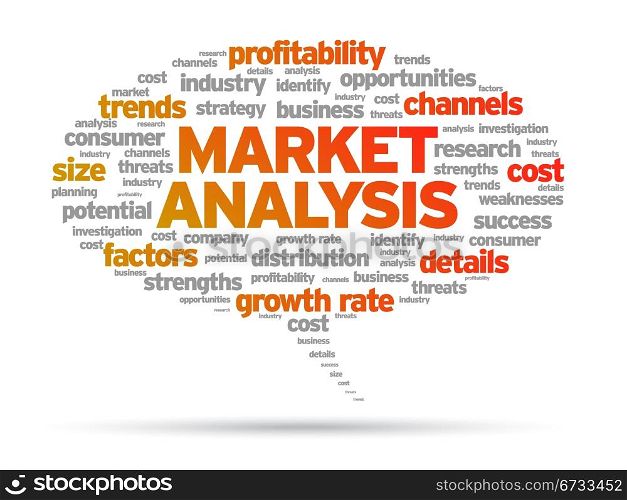 Market Analysis speech bubble illustration on white background.