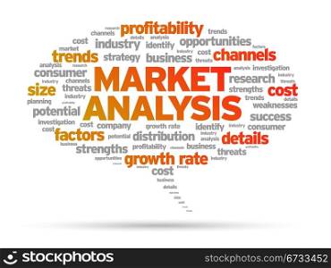 Market Analysis speech bubble illustration on white background.