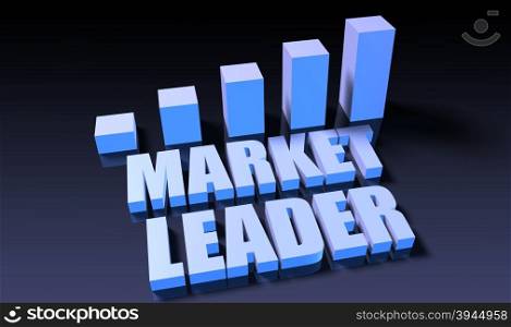 Market leader. Market leader graph chart in 3d on blue and black