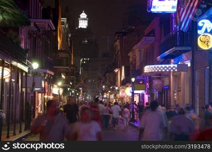 Market lit up at night, New Orleans, Louisiana, USA