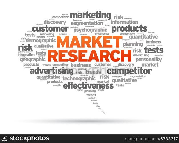 Market Research speech bubble illustration on white background.