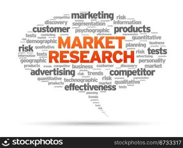 Market Research speech bubble illustration on white background.
