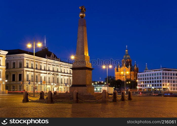 Market Square at night in Helsinki, Finland