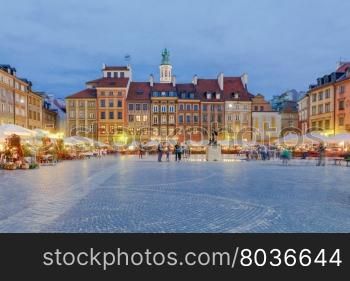 Market Square in the historical part of the city at sunset. Warsaw. Poland.. Warsaw. Market Square.