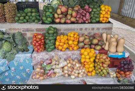market stall with fresh fruit for sale in african city hazeview
