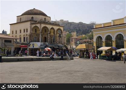 Market stalls in front of a mosque, Monastiraki, Athens, Greece