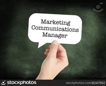 Marketing Communications Manager written in a speechbubble