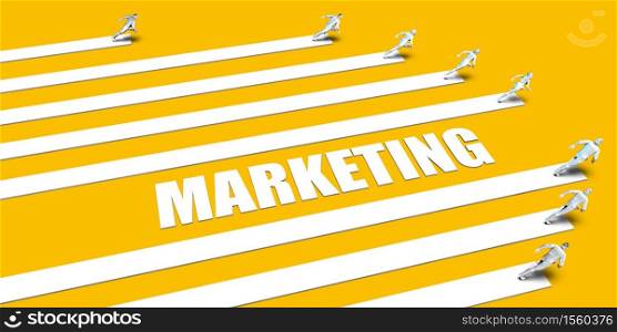 Marketing Concept with Business People Running on Yellow. Marketing Concept