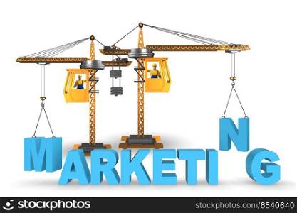 Marketing concept with letters lifted by crane