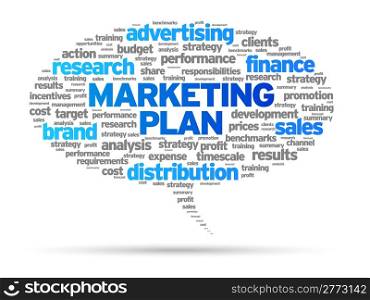Marketing Plan speech bubble illustration on white background.