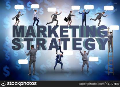 Marketing strategy concept with businessman and team