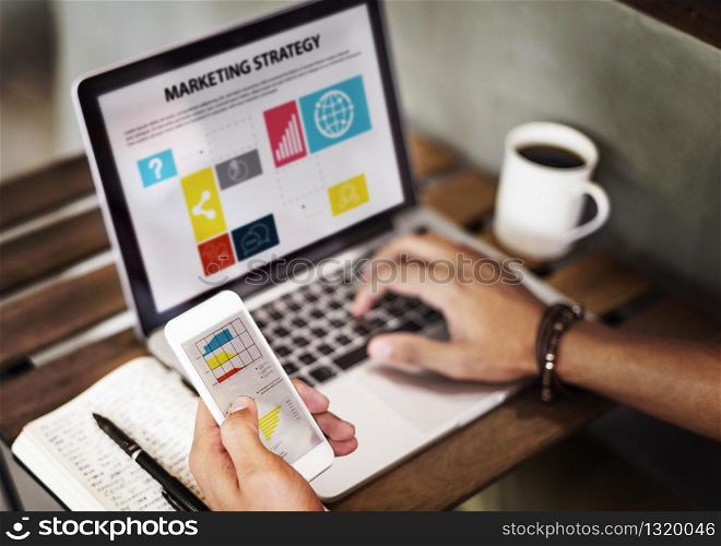 Marketing strategy connting digital devices concept