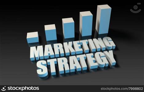 Marketing strategy graph chart in 3d on blue and black. Marketing strategy