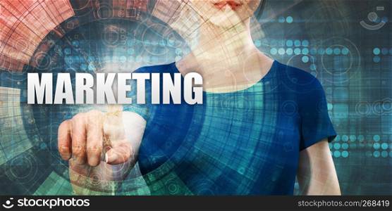 Marketing Technology With Woman Pressing on Screen. Woman Accessing Marketing