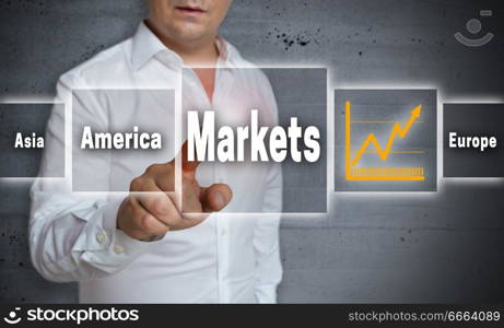 Markets concept background is shown by man.. Markets concept background is shown by man