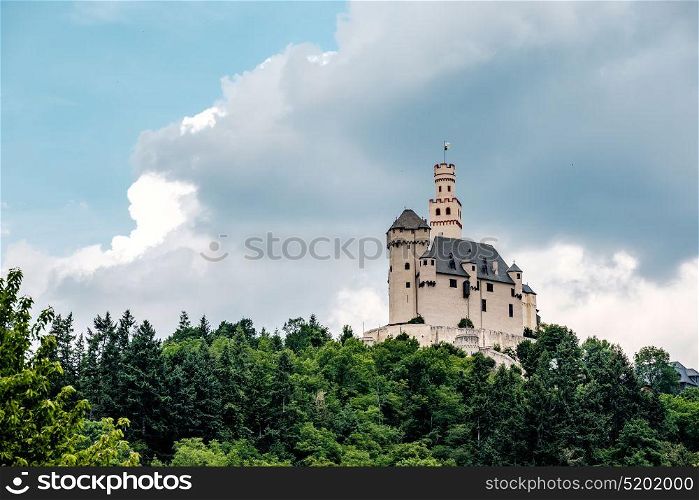 Marksburg Castle at Rhine Valley (Rhine Gorge) near Braubach, Germany. Built in 1117.