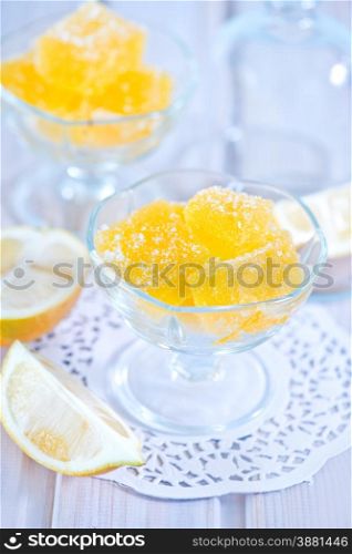 marmalade in bowl and on a table