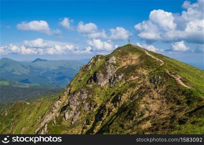 Marmaros Pip Ivan Mountain top, Carpathian, Ukraine near the Romania border. Summer peaceful landscape.