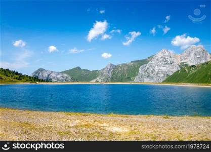 Maroly lake and Mountain landscape in The Grand-Bornand, Haute-savoie, France. Maroly lake and Mountain landscape in The Grand-Bornand, France