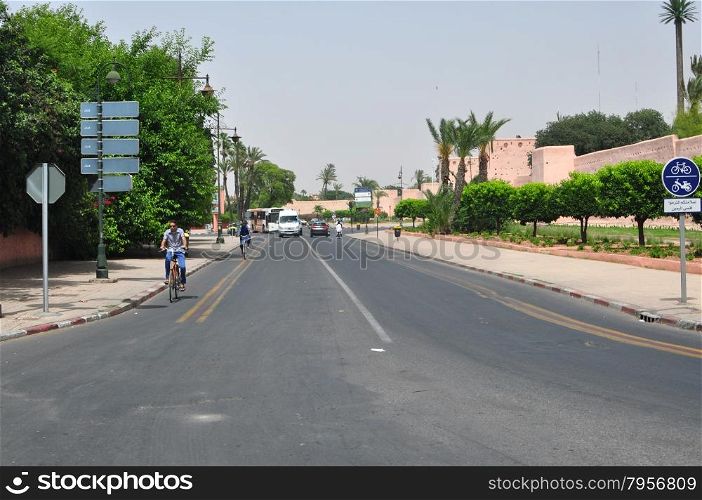marrakech city morocco street traffic and people editorial 05.06.2015