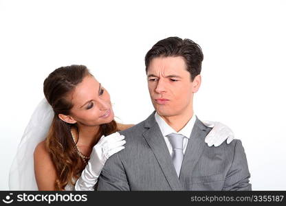 Married couple expressions on white background