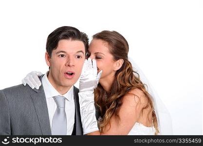 Married couple expressions on white background