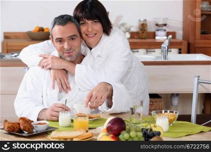 married couple having breakfast