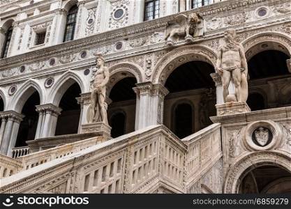 Mars and Neptune Marble Statues: The Giantsa?? Staircase of the Dogea??s Palace in Venice, Italy