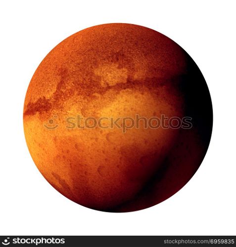 Mars isolated red planet as a 3D illustration concept on a white background.. Mars Isolated Planet