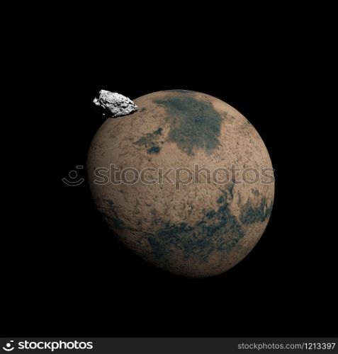 Mars planet and its sattelite Deimos in black background - Elements of this image furnished by NASA